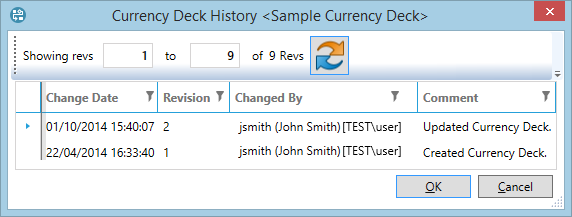 Currency Deck History window